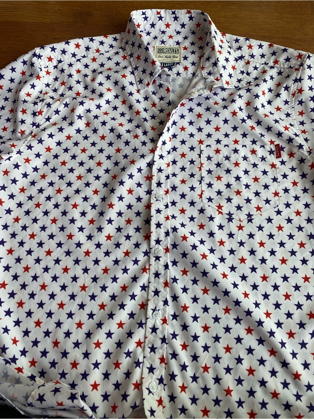 RSVLTS White Button-Up Shirt with Red and Navy Star Print